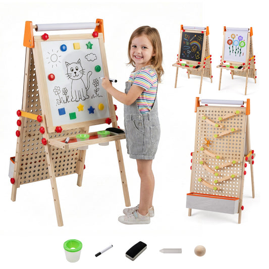 Natural Wood 4in1 Adjustable Kids Art Easel | Double Sided Board