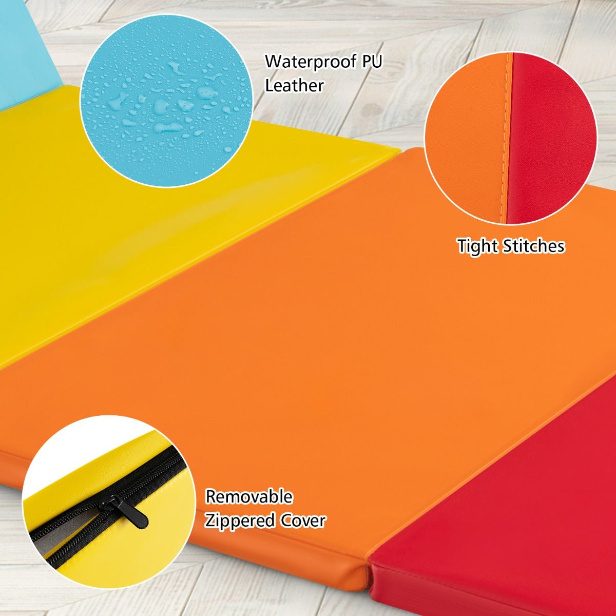 Kids colorful folding gymnastics mat with handles, perfect for at-home workouts and playtime. Kids colorful folding gymnastics mat with handles, perfect for at-home workouts and playtime.