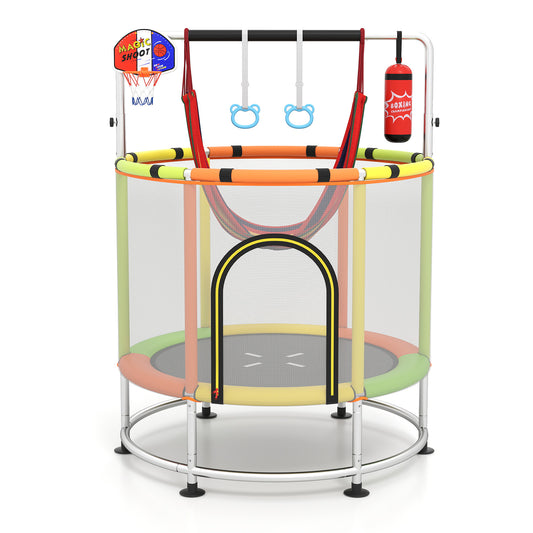 55" 6-in-1 Kids Trampoline Hammock Gym Bar Orange Multicolor