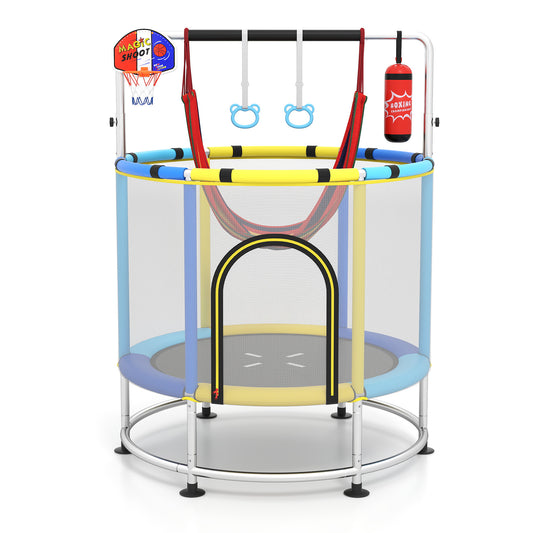 55" 6-in-1 Kids Trampoline | Hammock Gym Bar Basketball Blue