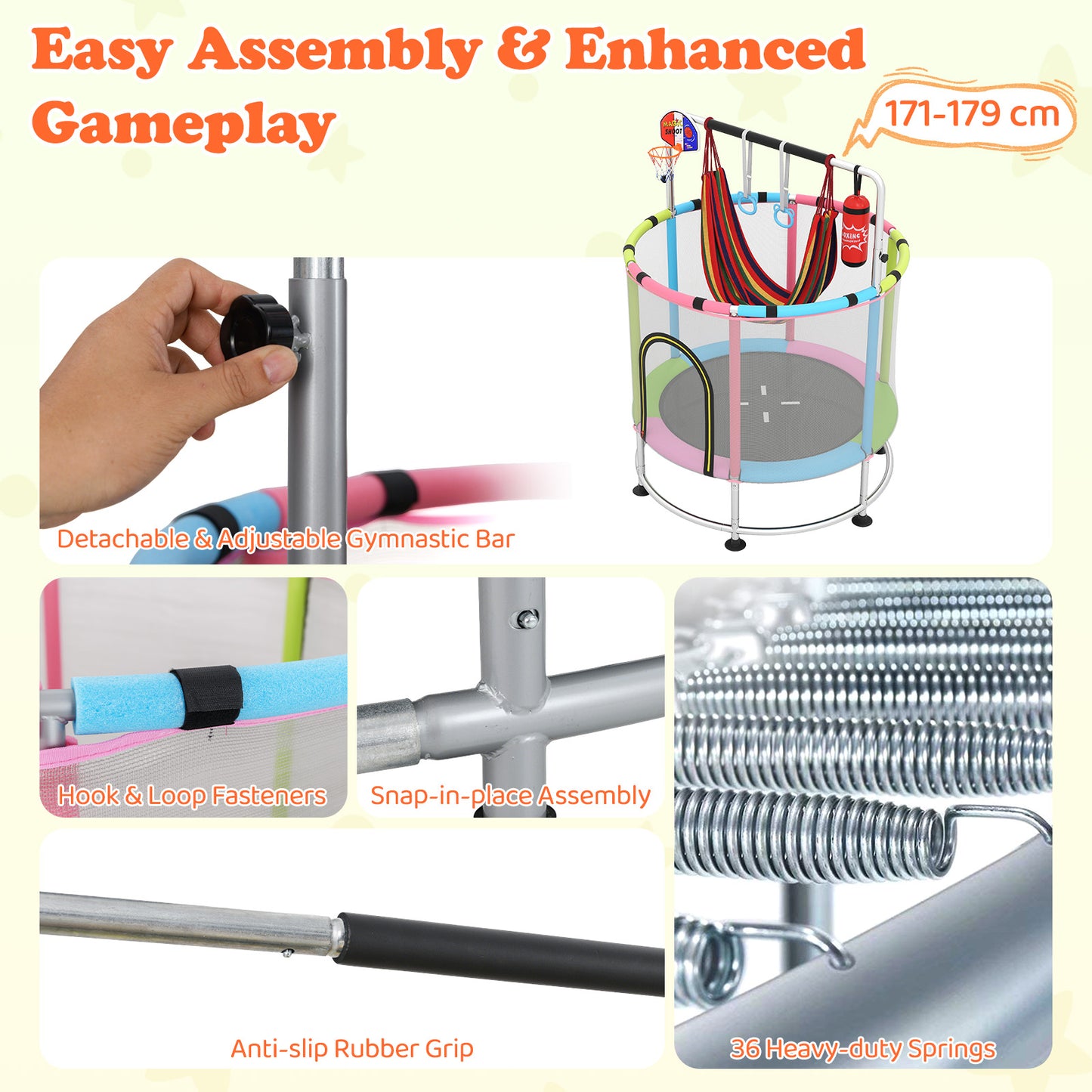 55 55" Kids Trampoline 6-in-1 Activity Center | Pink Multicolor