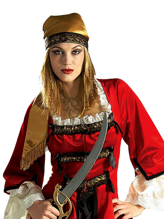 Adult Deluxe Pirate Queen Costume Set with velvet and lace, ideal for themed parties.