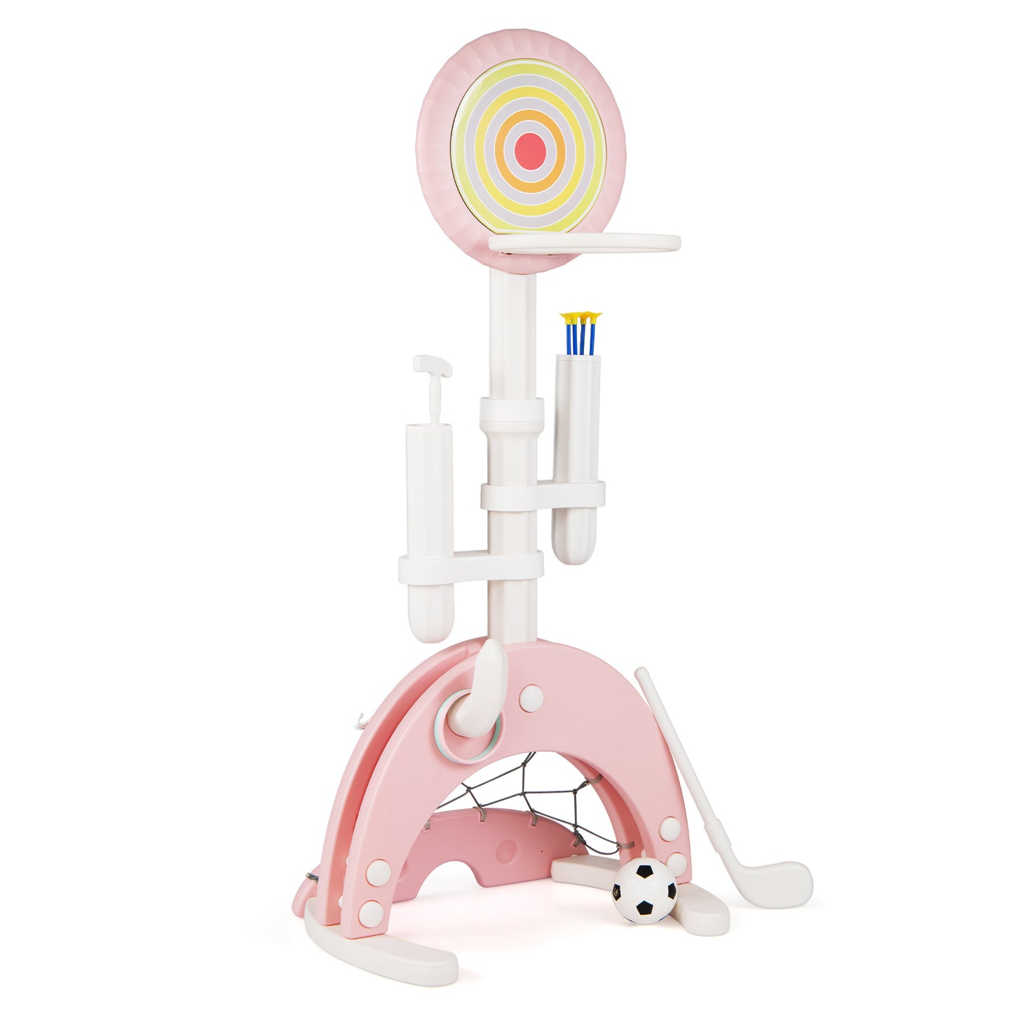 Costway 6-in-1 Toddler Basketball Hoop with 8 Adjustable Height-Pink