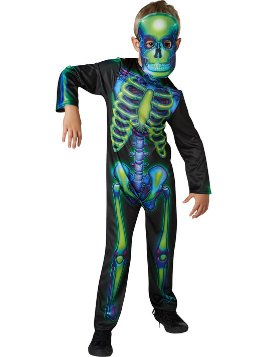 Neon Skeleton Jumpsuit | Glow in Dark Kids Costume with Mask
