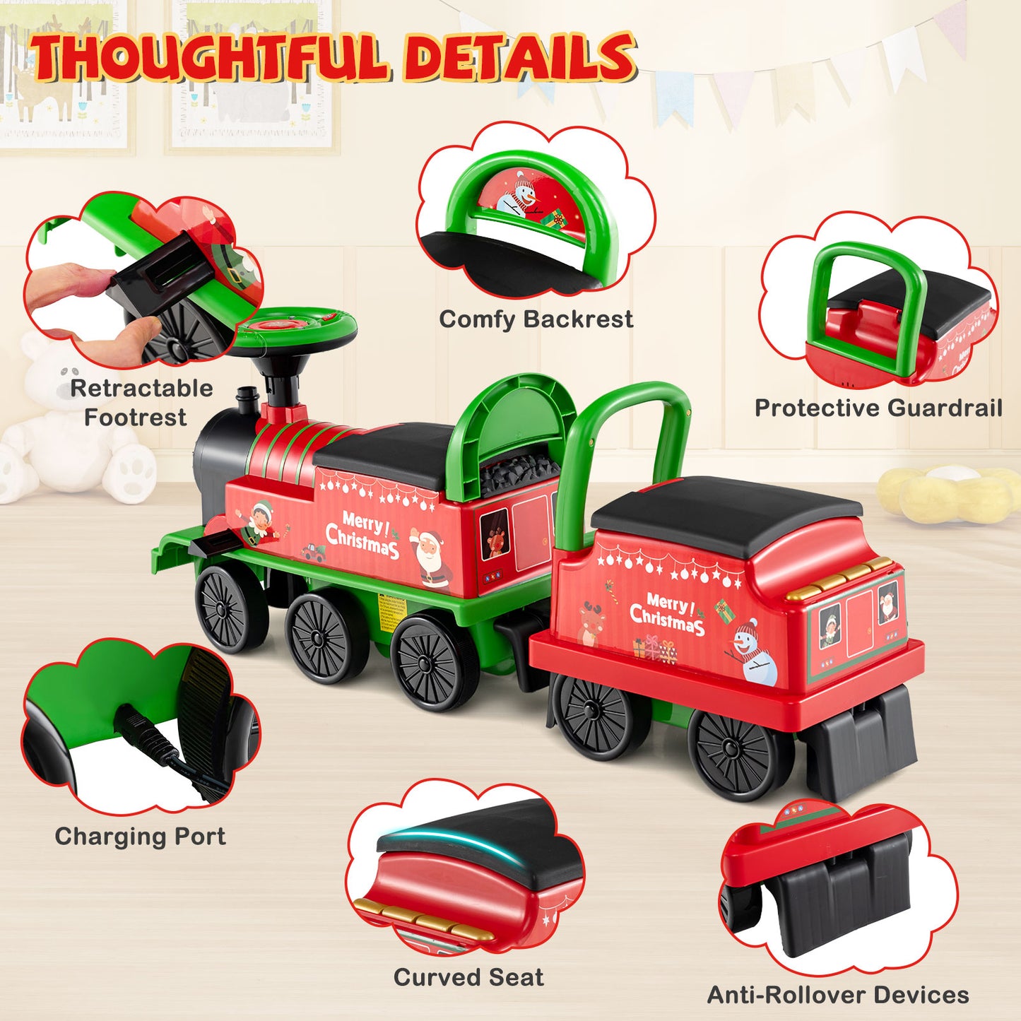 6V Green Electric Train | 2 Seater Battery Ride On With Storage