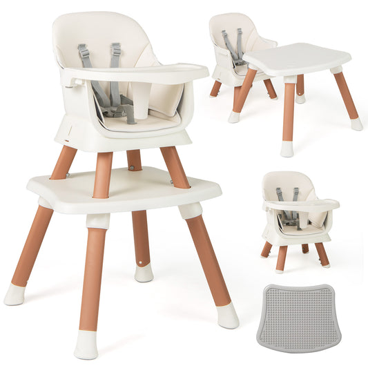 6-in-1 Khaki Highchair | Adjustable Tray & 5-Point Harness