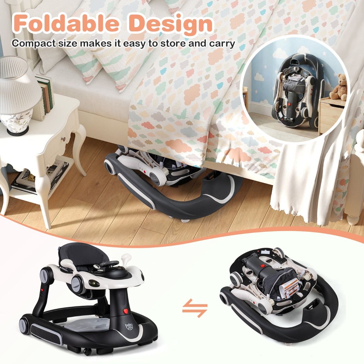 6-in-1 Baby Walker with Canopy | White Multi-Function