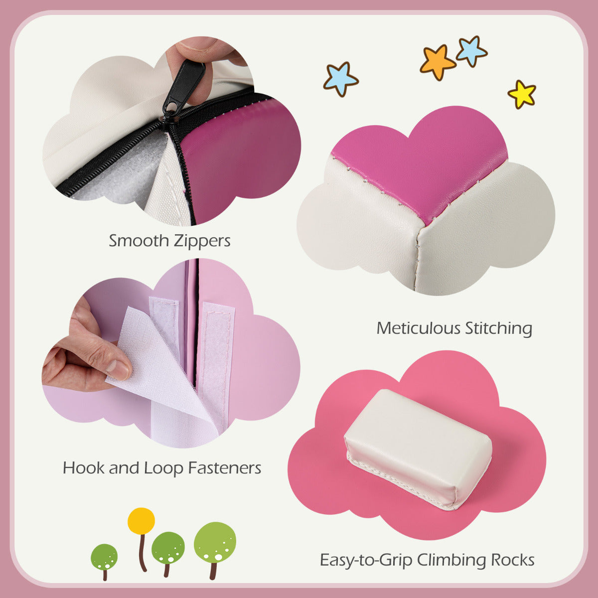 6 Piece Pink Foam Climbing Blocks | Hook Loop Fasteners EPE