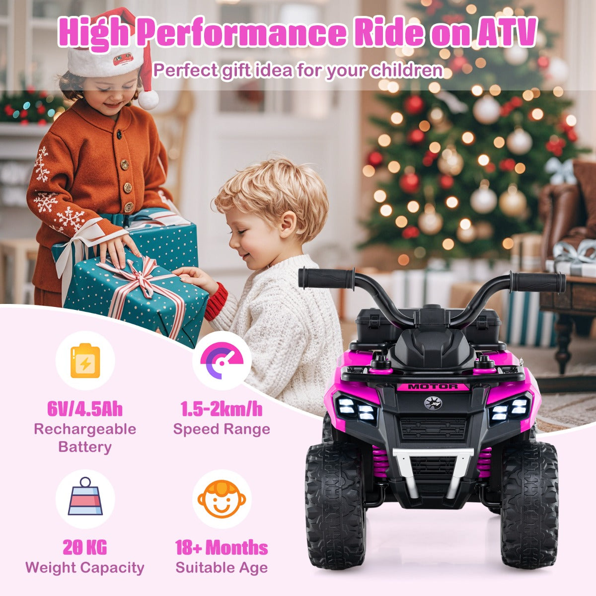 6 V Kids Ride On ATV | Pink Electric Car with Music & Spray