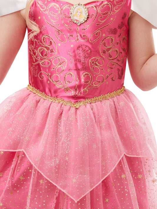 Disney Princess Aurora costume with sparkly dress and tiara for magical playtime adventures.