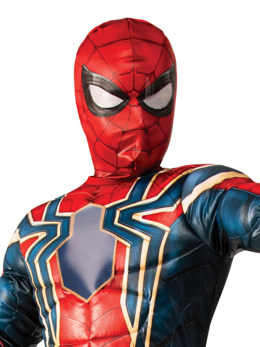 Marvels Iron Spider-Man costume features metallic red and gold design, perfect for superhero roleplay and Halloween.