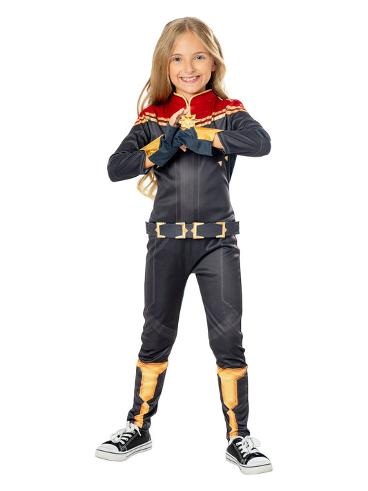 Captain Marvel kids costume inspired by The Marvels movie for imaginative play at home.