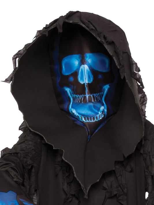 Skull Phantom Costume | Black Robe Blue Face Kids Halloween