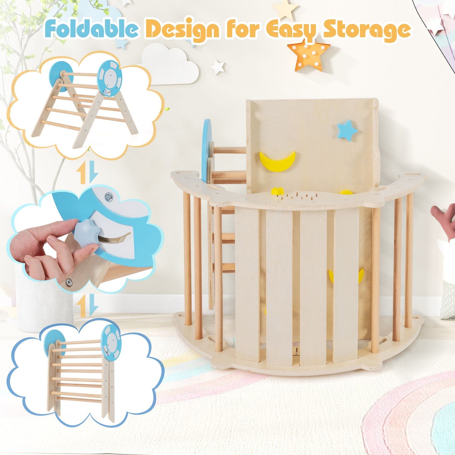 8 In 1 Montessori Climbing Set | Natural Beech Wood Triangle