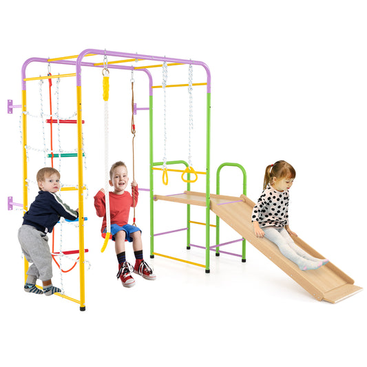 8 In 1 Metal Climbing Frame | Slide Swing Monkey Bars Multicolor