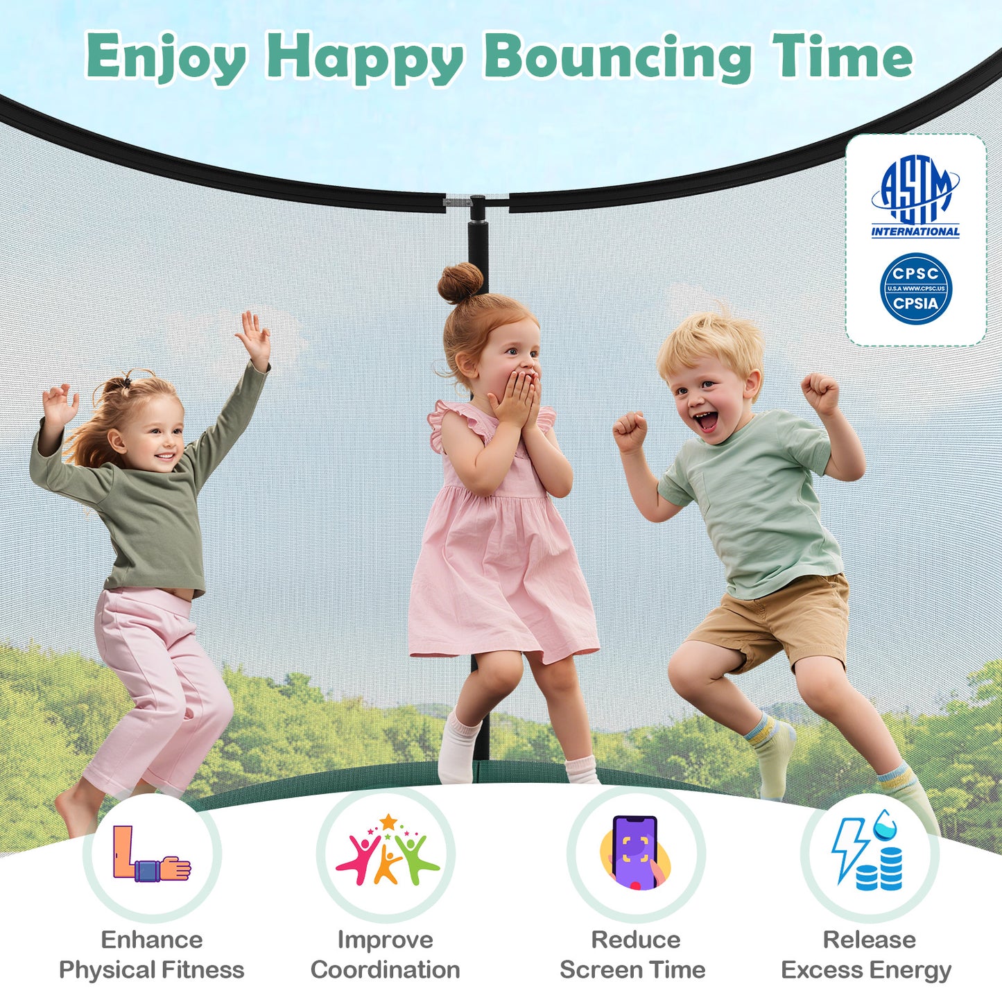 8 Ft Green Trampoline | Heavy-Duty Steel Frame & High Bounce