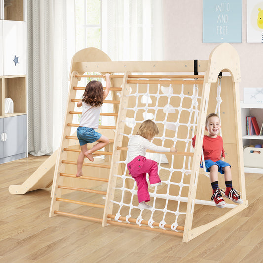 8 in 1 Natural Wood Indoor Jungle Gym | Climbing Playset