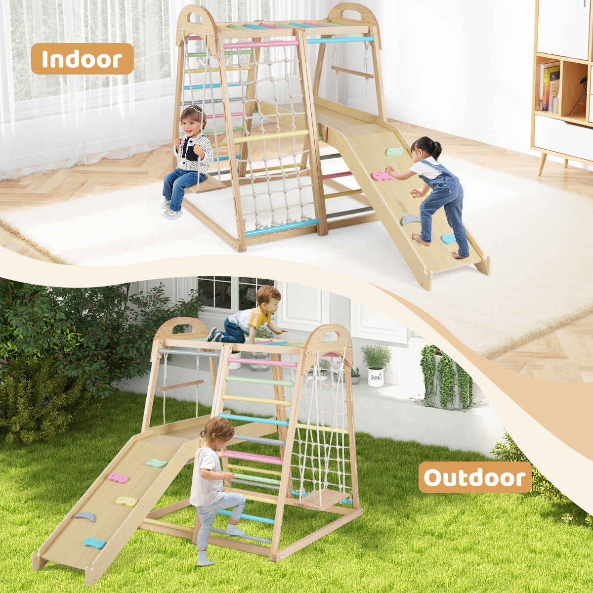 8 In 1 Wooden Montessori Climber Playset | Multicolor Swing