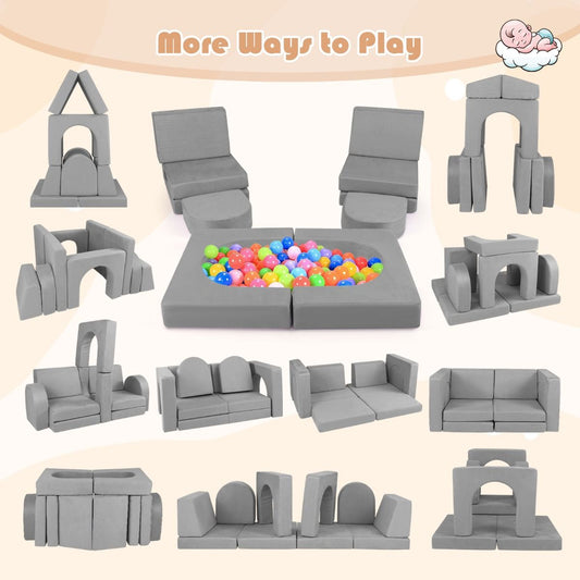 grey foam modular play couch set transforms into various configurations for imaginative childrens playtime and.