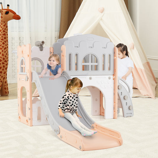 9 In 1 Indoor Playground Slide Climber Pink Grey HDPE Toddler