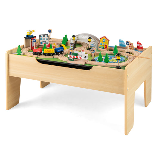 5-in-1 Wooden Activity Table Natural | 78 Toys Train Building