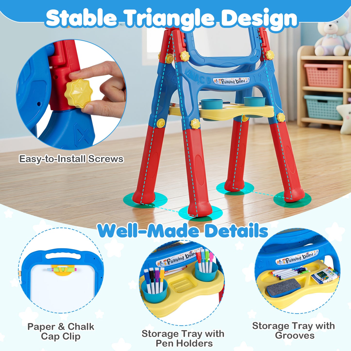 Blue Kids Art Easel | 4-In-1 Height Adjustable With 22 Accessories