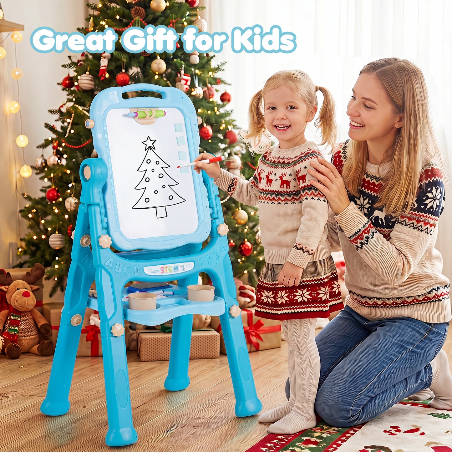 Green Kids Art Easel | 4-in-1 Height Adjustable With 22 Accessories