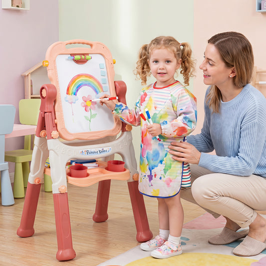 Costway Art Easel for Kids Height Adjustable with 22 Accessories for Creative Play-Pink