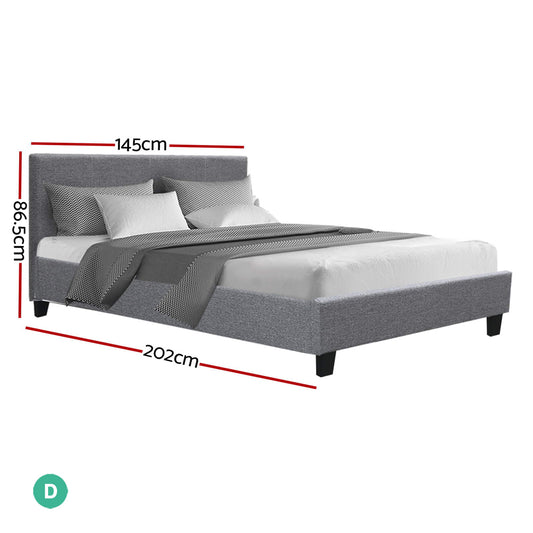 Artiss Neo Grey Double Bed Frame for Kids Rooms - Faux Linen Upholstered Design