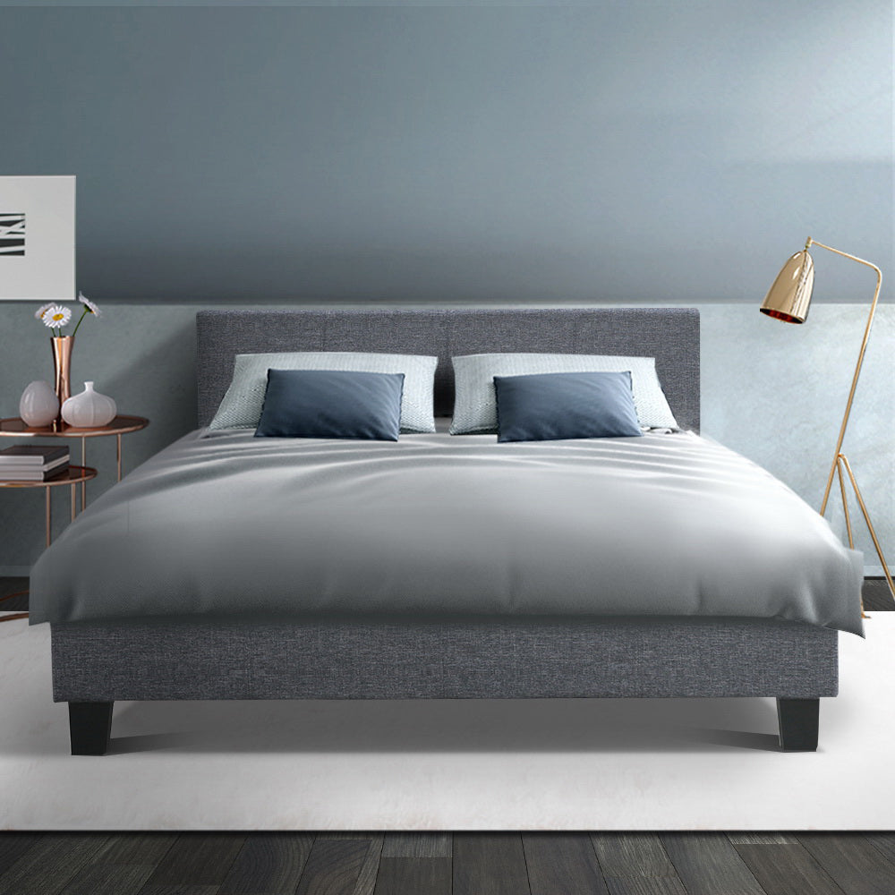 Artiss Neo Double Bed Frame Grey Faux Linen Upholstered - Stylish childrens bedroom essential.