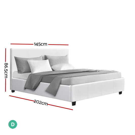 White PVC leather double bed frame designed with modern style for childrens bedrooms.