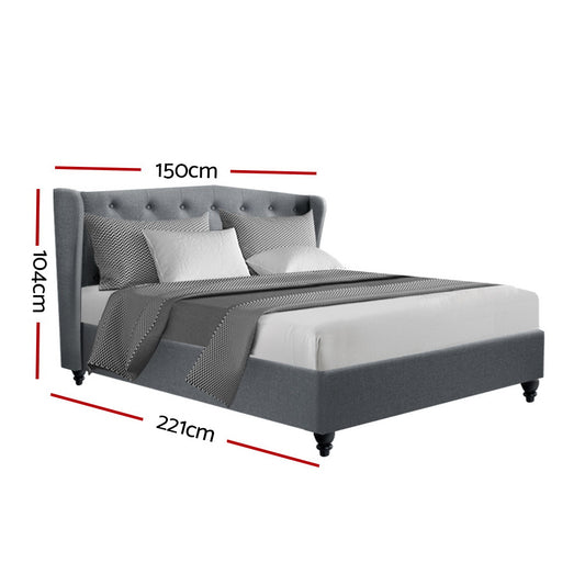 Artiss Double Grey Pier Bed Frame with Tufted Headboard, perfect for kids stylish bedrooms.