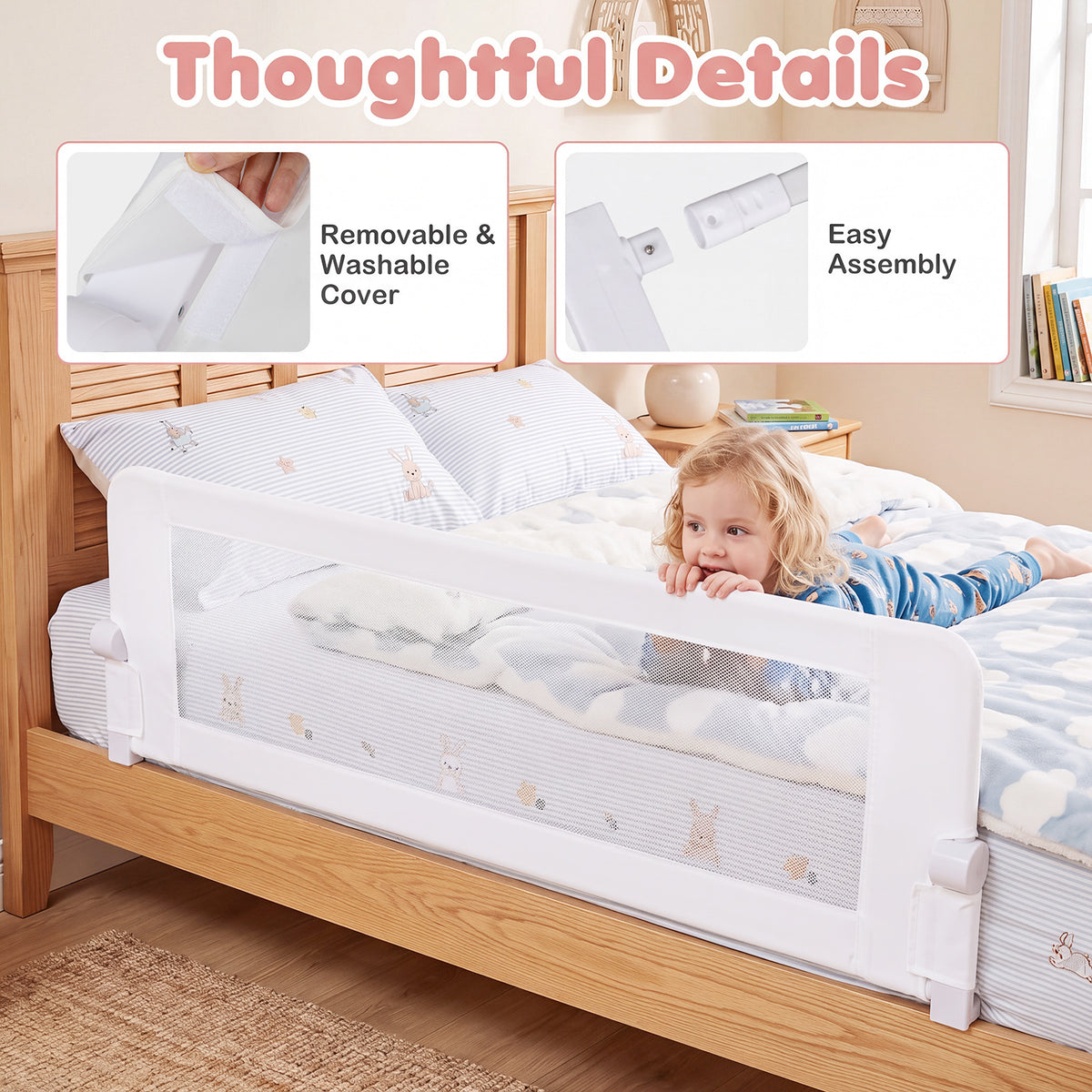 White Foldable Bed Rail | 153cm Long 50cm Extra Tall Toddler Guard