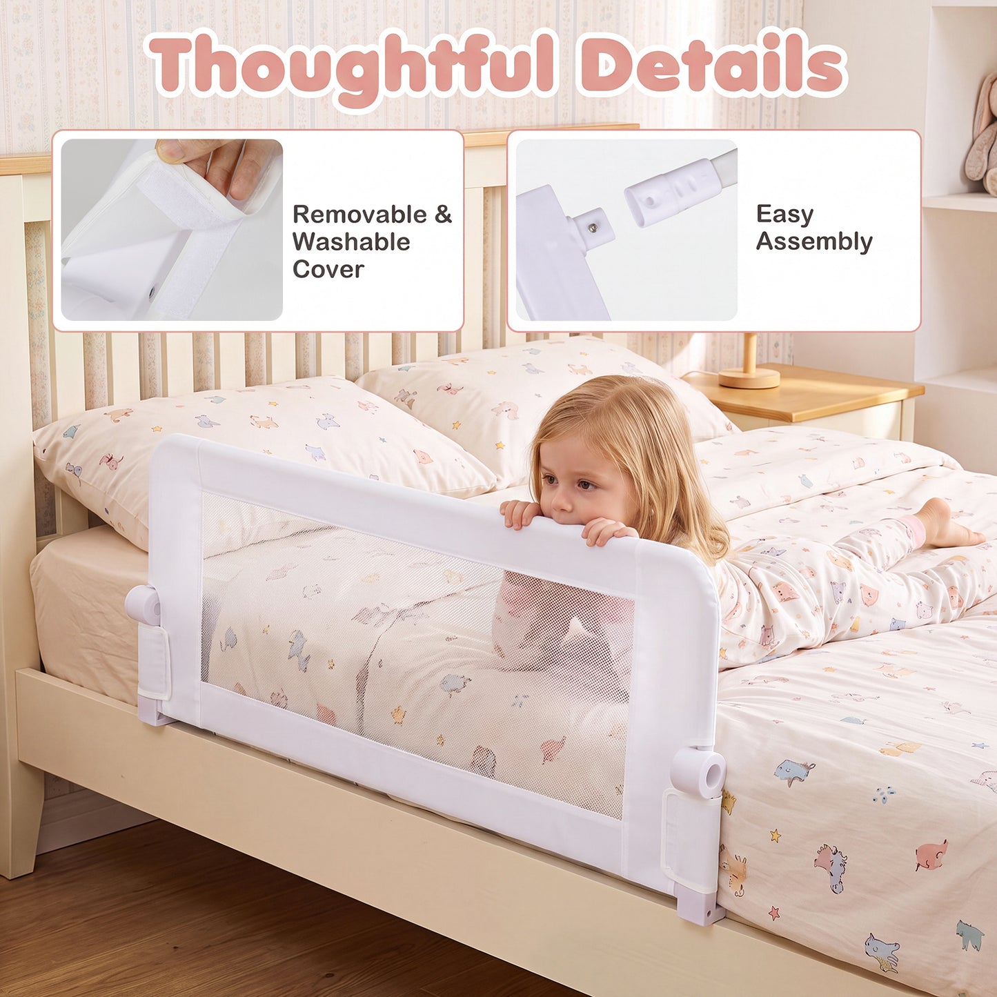 Foldable White Bed Rail | 120cm Long 50cm Tall Mesh Guard