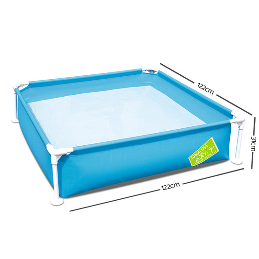 Square Bestway pool for children offers compact, easy-to-set-up outdoor fun with durable construction and blue color.