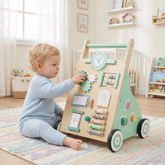Green Baby Push Walker | Activity Center With Blocks & Wheels