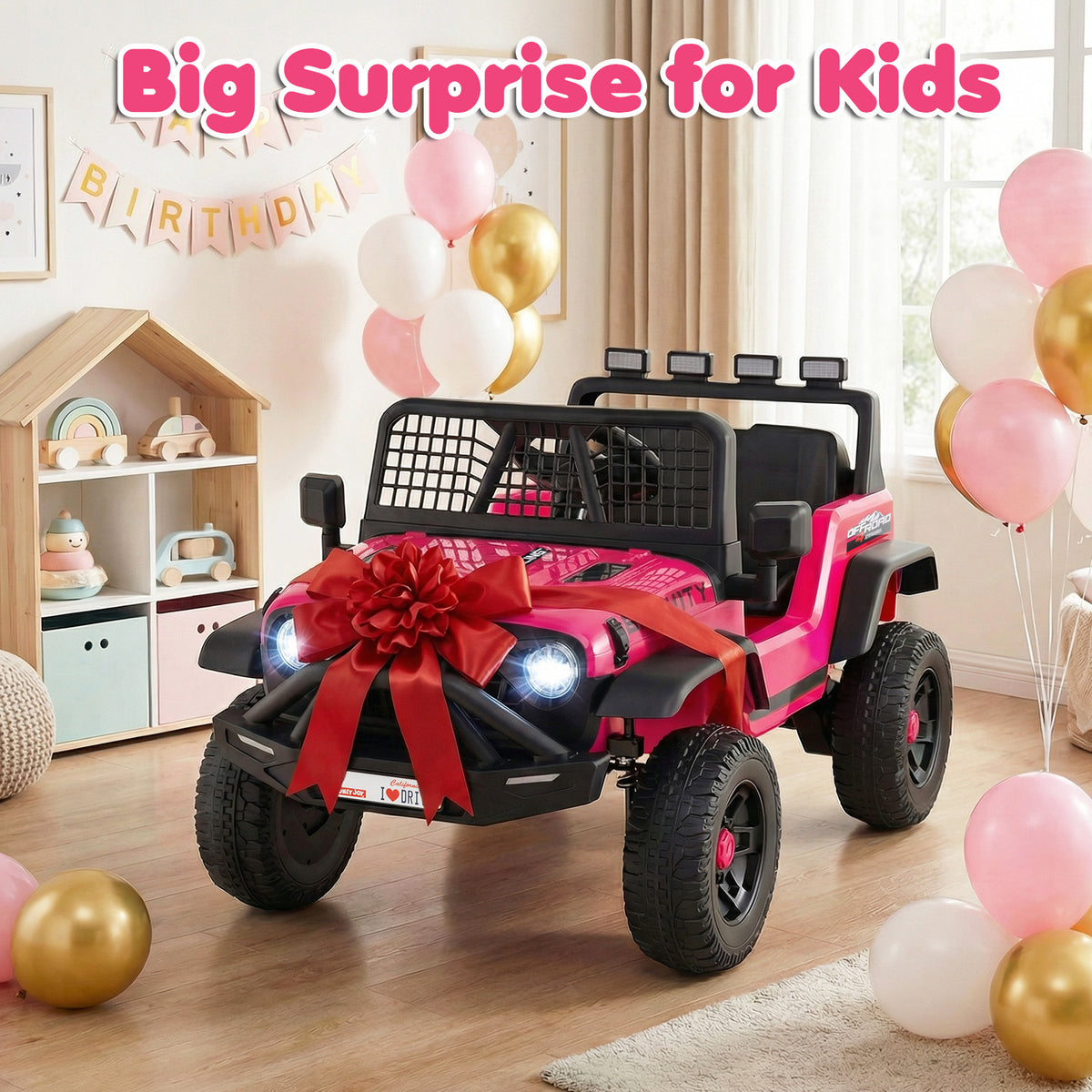 Pink 24V Ride-On Car | Dual Motors Remote Control LED Lights