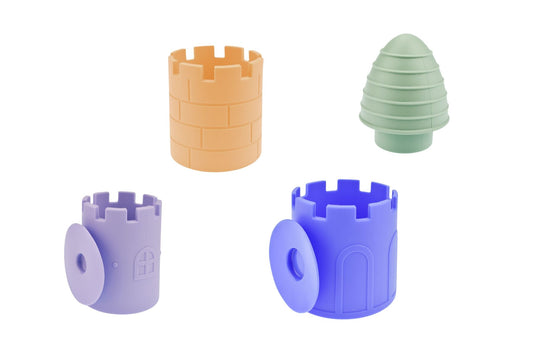 Silicone Castle Pour & Play 4 Piece Colourful Bath Toy Set