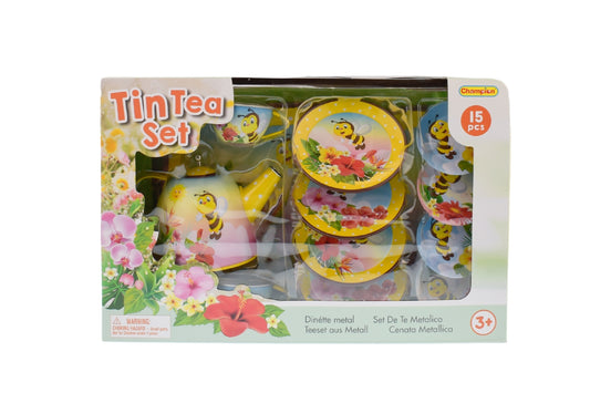 Bee Tin Tea Set | 15-Piece Yellow Playset for Kids