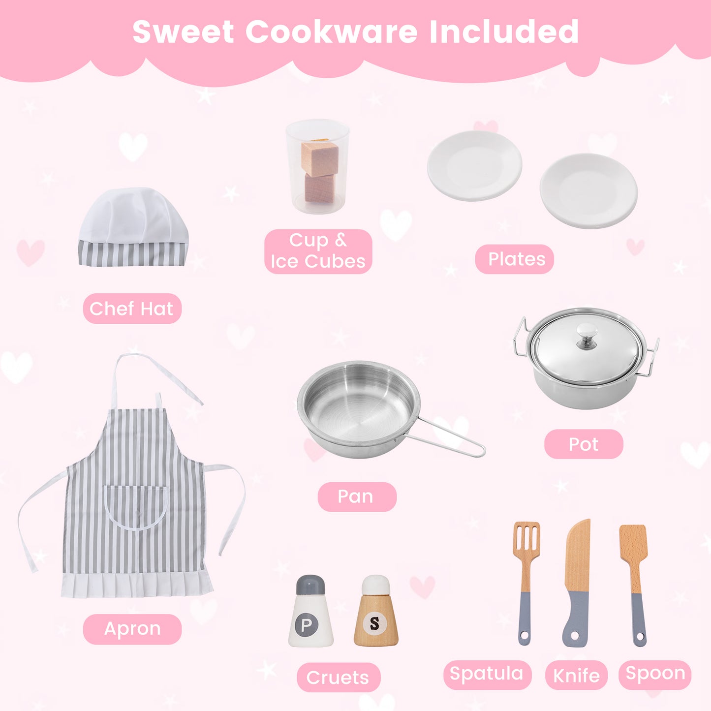 Pink Corner Play Kitchen | Lights Sounds & Cookware Set