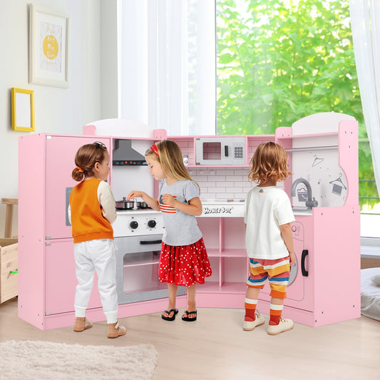 Pink Corner Play Kitchen | Lights Sounds & Cookware Set