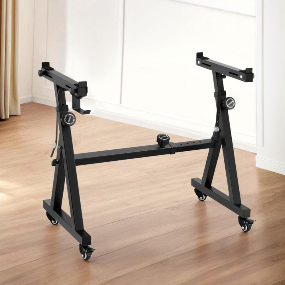Alpha Heavy Duty Adjustable Piano Stand with Lockable Wheels Z-Stand Black