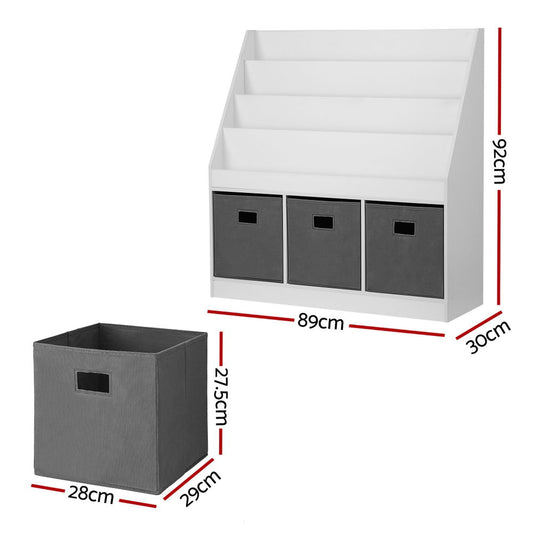 Keezi Kids Bookshelf 4 Tiers Magazine Rack Toy Box Organiser Storage Display Shelf