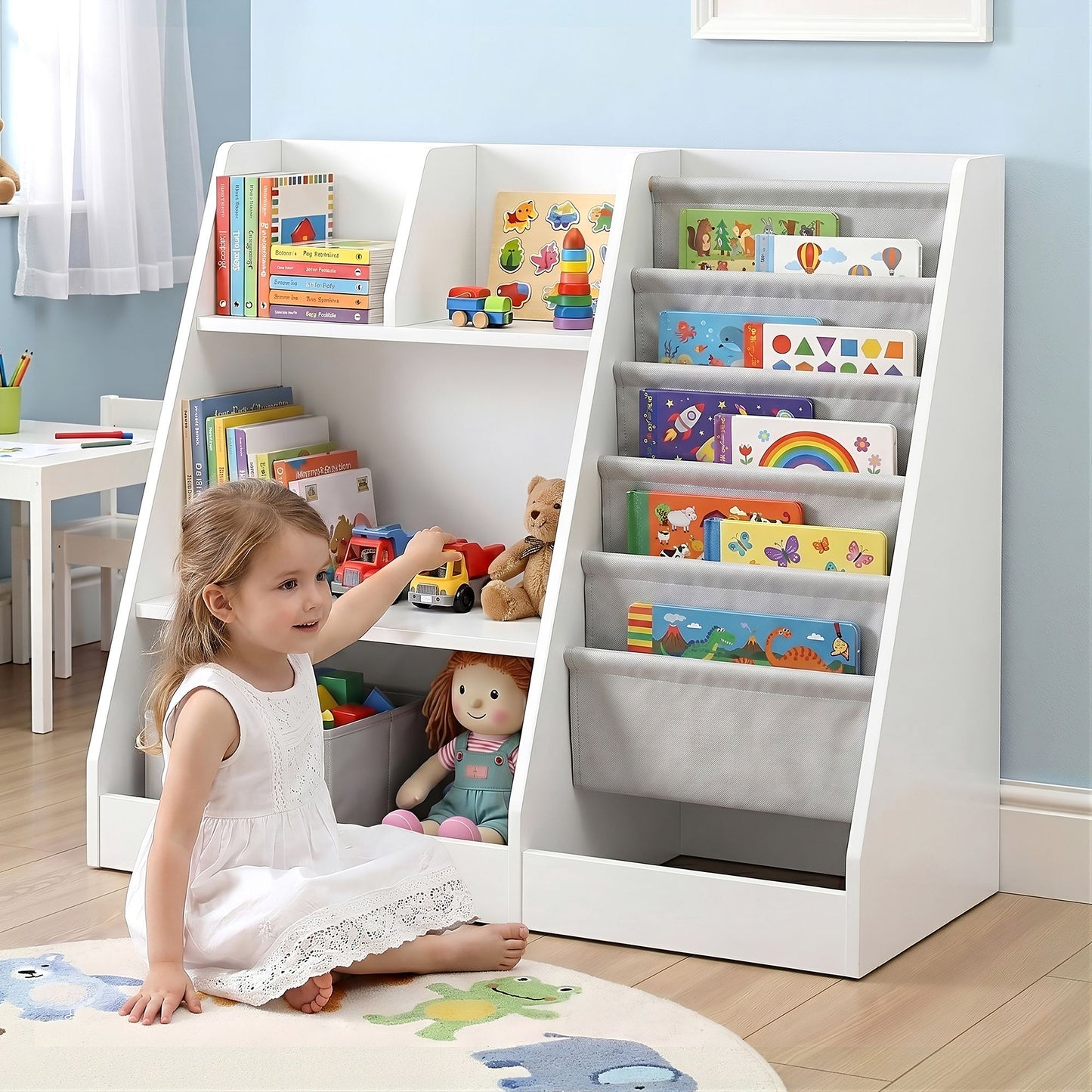 Keezi Kids Bookshelf Wood Bookcase Toddler Toys Storage Rack Display Shelves