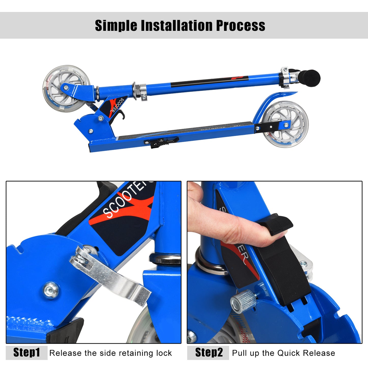 Blue Kids Scooter | LED Wheels Foldable Adjustable Heights Ages 4-13
