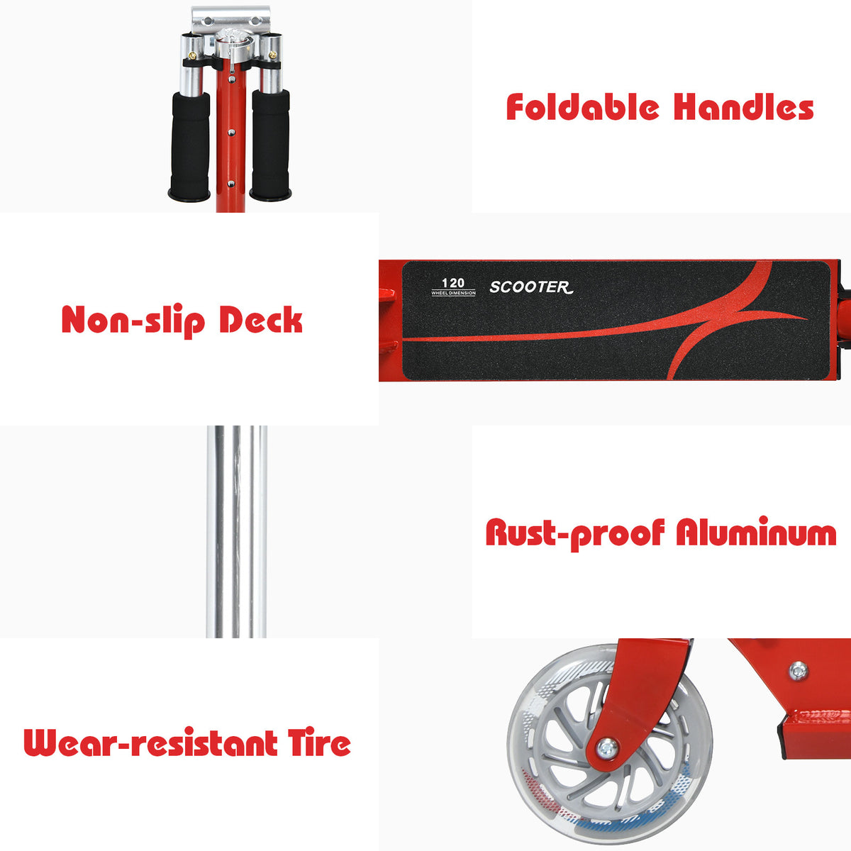 Red Kids Foldable Scooter | LED Wheels & Adjustable Height