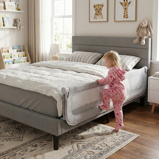 Grey Foldable Toddler Bed Rail | Oxford Fabric | 3 Heights