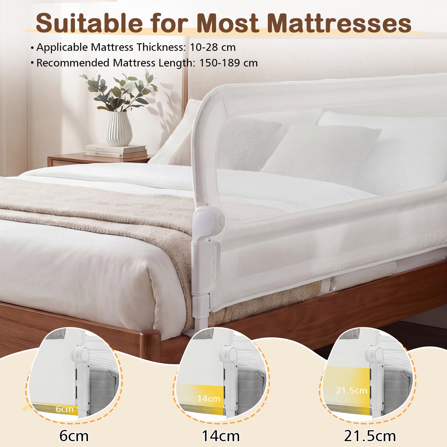 Adjustable Foldable Toddler Bed Rail | White Oxford Fabric | U Base