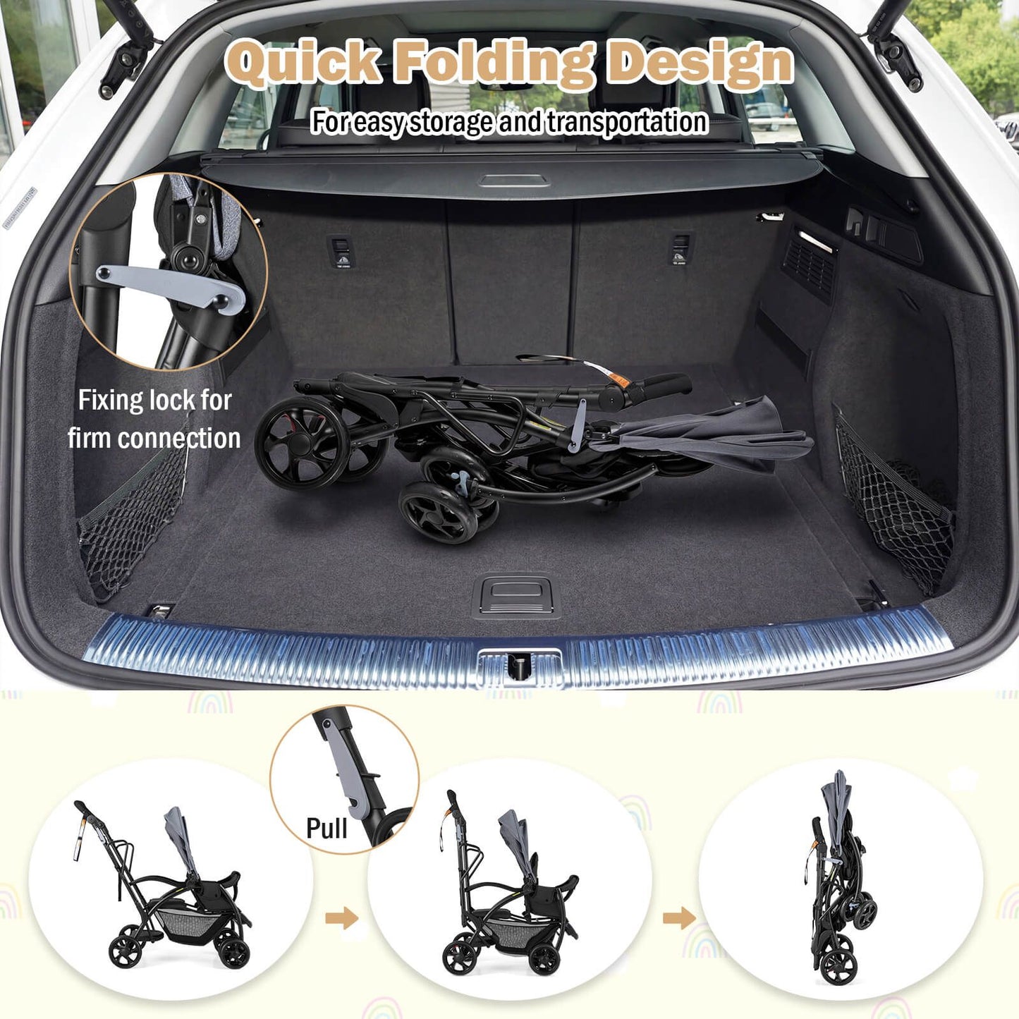 Grey Double Stroller | Sit Stand 2-in-1 Adjustable Handlebar