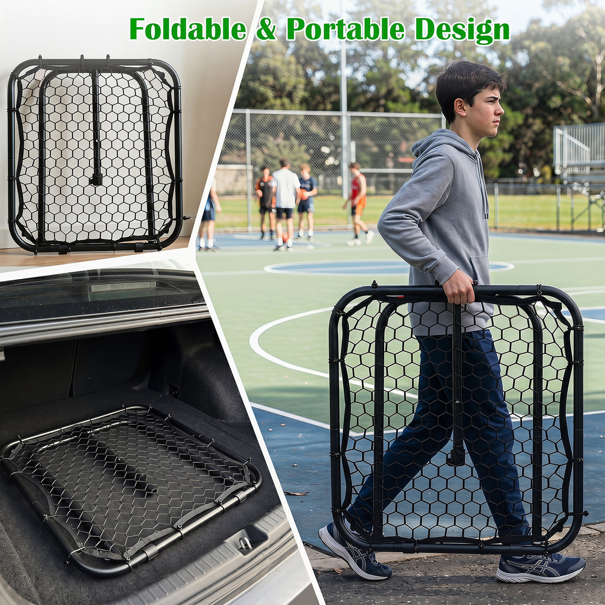 Black Football Rebounder | 7 Angles Fold-Flat Rebound Net